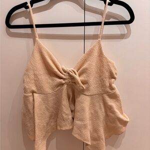 gaze Cream Knot-Front Textured Cami
